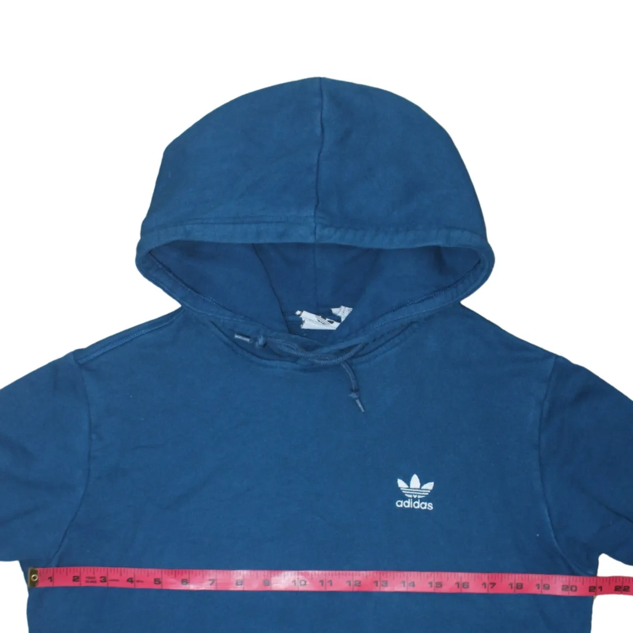 Adidas Blue Hoodie Women’s Medium Embroidered Trefoil Logo Drawstring Pullover Sweatshirt sold by Vintage Club product image thumbnail 5
