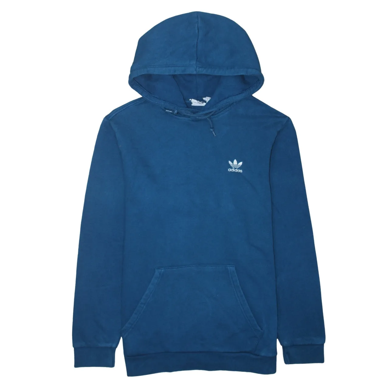 Adidas Blue Hoodie Women’s Medium Embroidered Trefoil Logo Drawstring Pullover Sweatshirt sold by Vintage Club