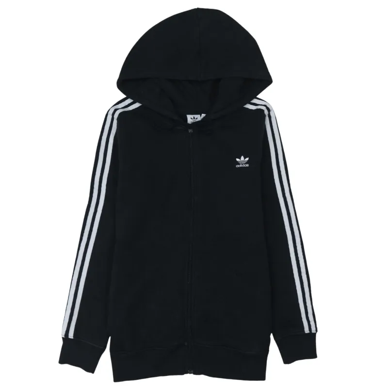 Adidas Black Full Zip Hoodie Women’s Medium Three Stripe Sleeves Embroidered Trefoil Sweatshirt sold by Vintage Club