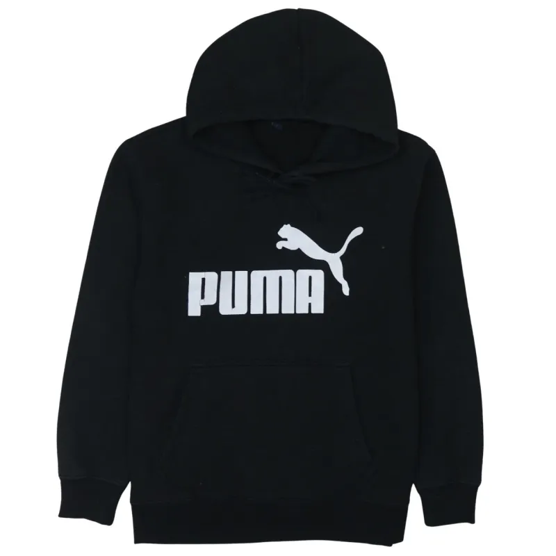 Puma Black Hoodie Women’s Large Printed Big Logo Front Pocket Pullover Sweatshirt sold by Vintage Club