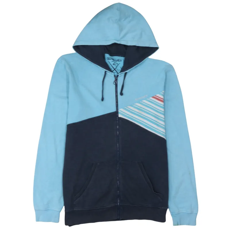 Quiksilver Light Blue Full Zip Hoodie Women's XLarge Colour Block Pockets Printed Logo Sweatshirt sold by Vintage Club