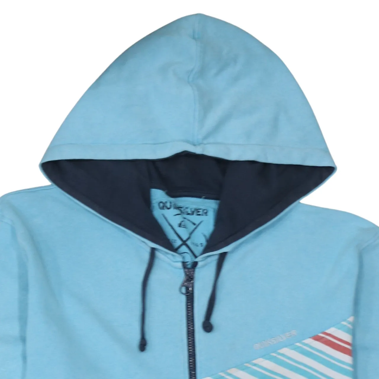 Quiksilver Light Blue Full Zip Hoodie Women's XLarge Colour Block Pockets Printed Logo Sweatshirt sold by Vintage Club product image thumbnail 3