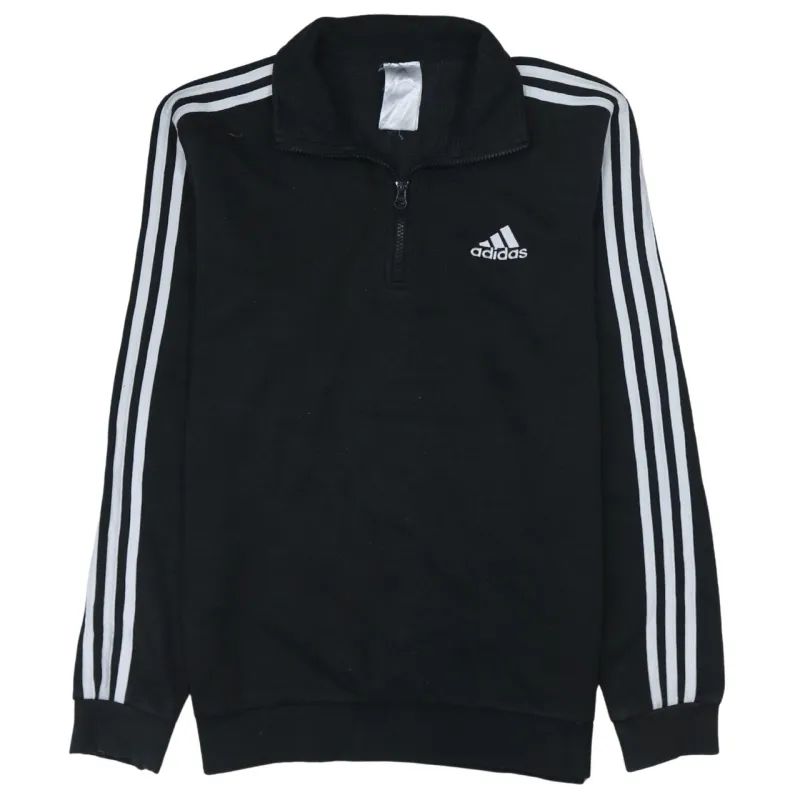 Adidas Black Quarter Zip Sweatshirt Men's Small Three Stripe Sleeves Embroidered Logo Pullover Top sold by Vintage Club
