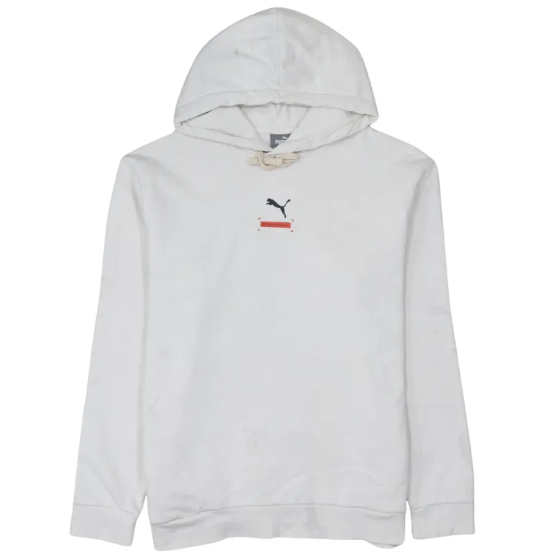 Puma White Hoodie Men's Medium Printed Chest Logo Pullover Sweatshirt Top sold by Vintage Club