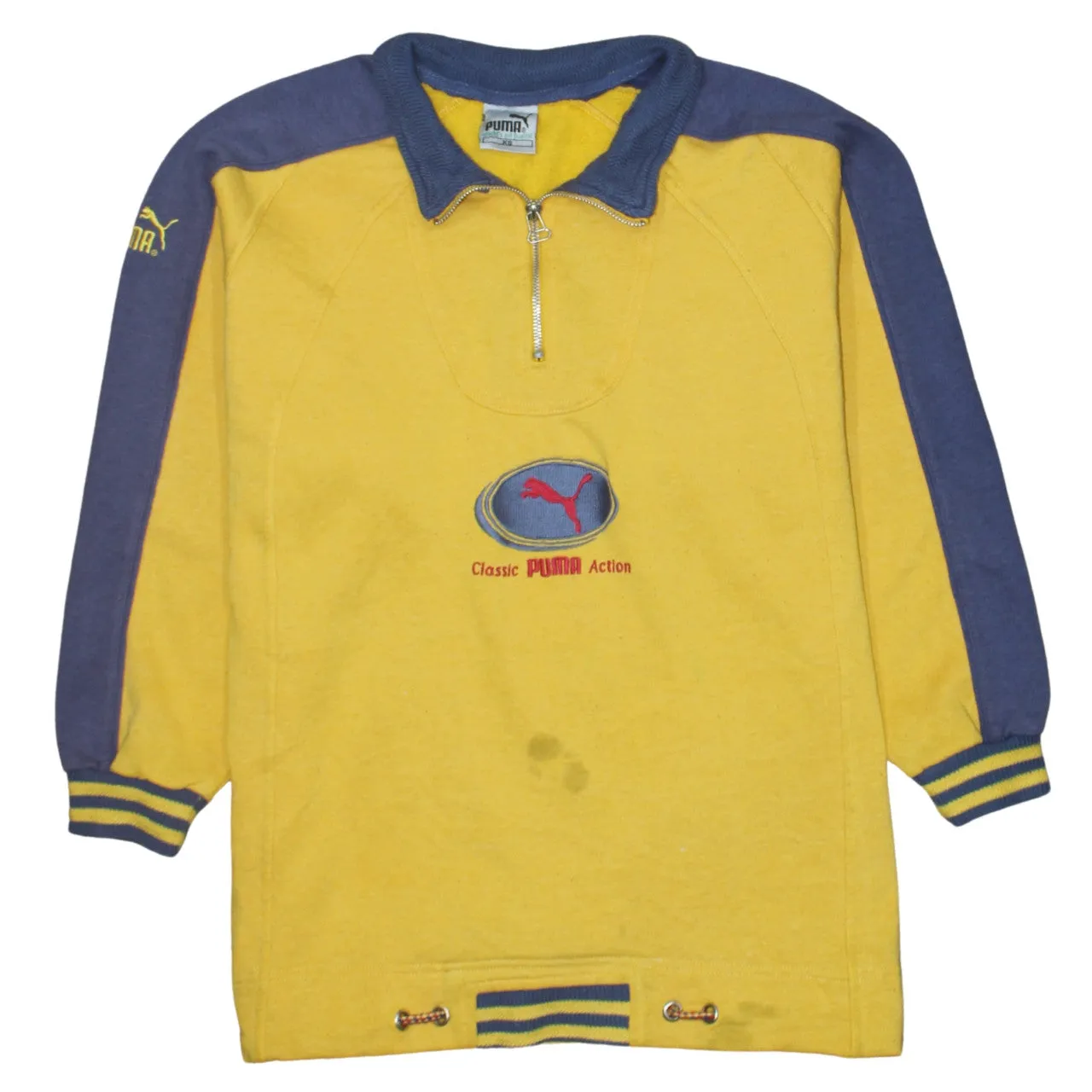 Puma Yellow Half Zip Sweatshirt Men's XSmall Embroidered Classic Logo Contrast Sleeves Pullover Top sold by Vintage Club