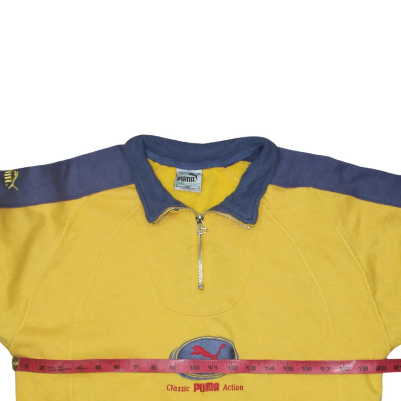Puma Yellow Half Zip Sweatshirt Men's XSmall Embroidered Classic Logo Contrast Sleeves Pullover Top sold by Vintage Club product image thumbnail 5