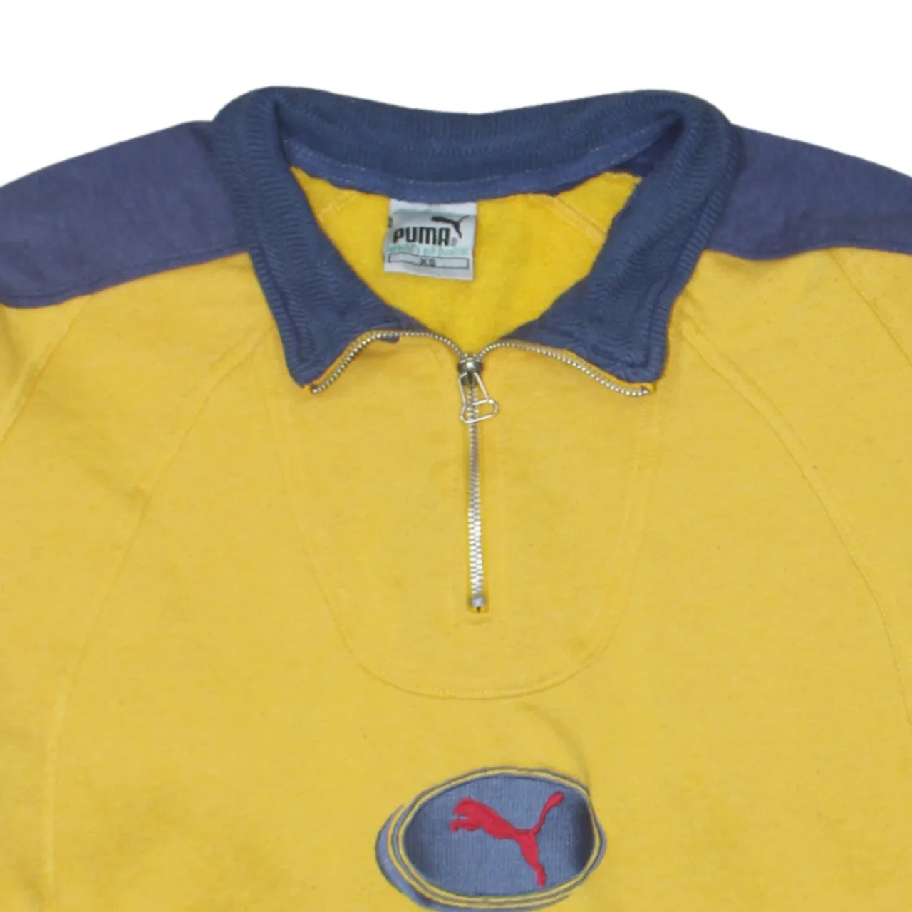 Puma Yellow Half Zip Sweatshirt Men's XSmall Embroidered Classic Logo Contrast Sleeves Pullover Top sold by Vintage Club product image thumbnail 3