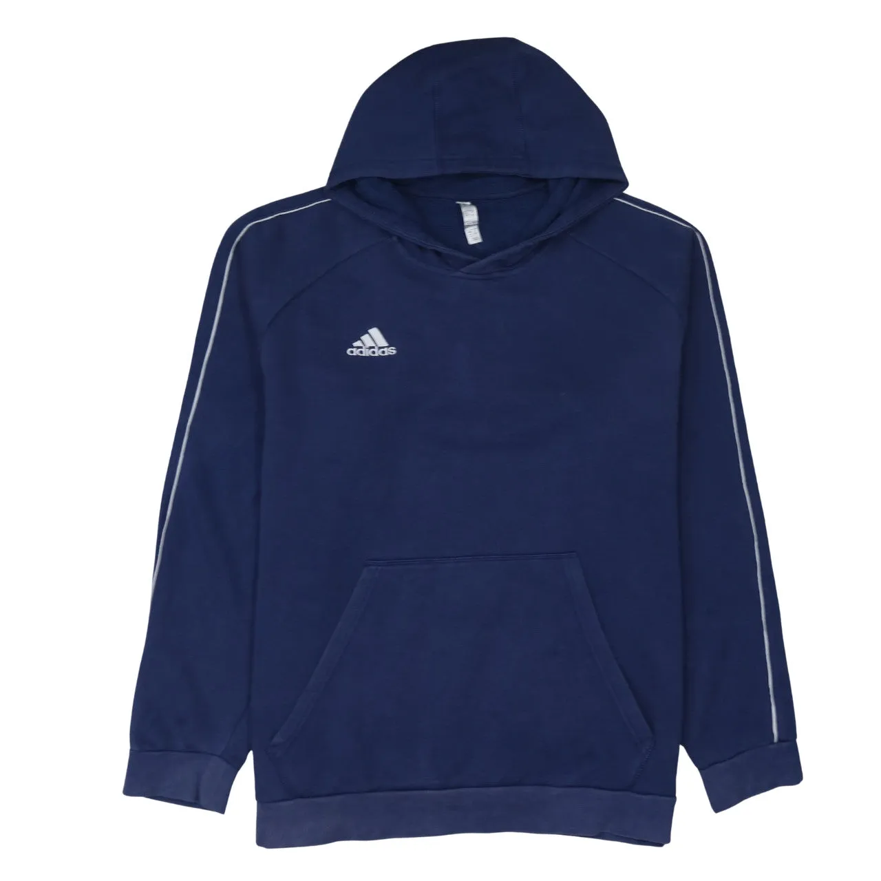 Adidas Navy Blue Hoodie Women's 2XL Embroidered Chest Logo Contrast Shoulder Stripes Pullover Sweatshirt sold by Vintage Club