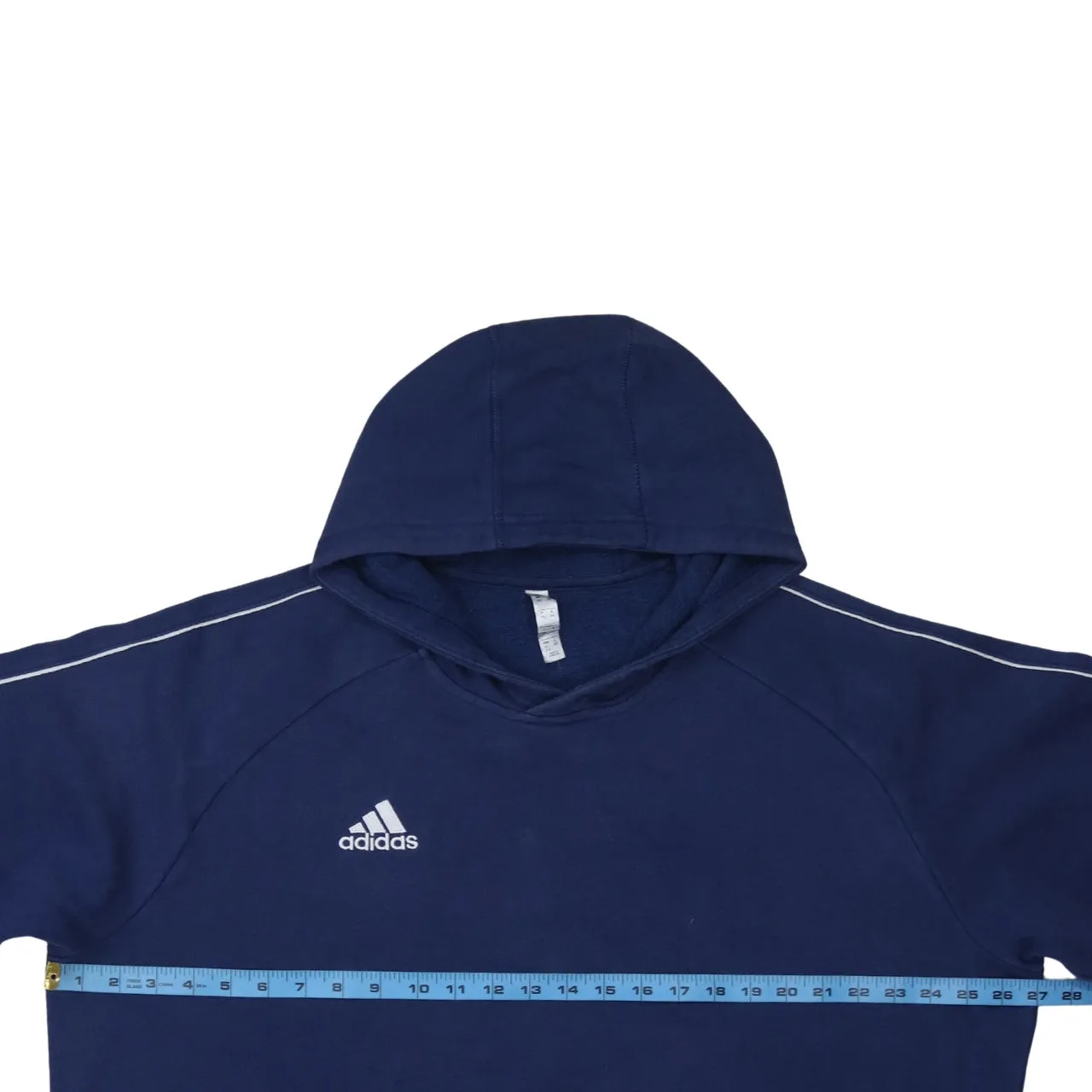 Adidas Navy Blue Hoodie Women's 2XL Embroidered Chest Logo Contrast Shoulder Stripes Pullover Sweatshirt sold by Vintage Club product image thumbnail 5