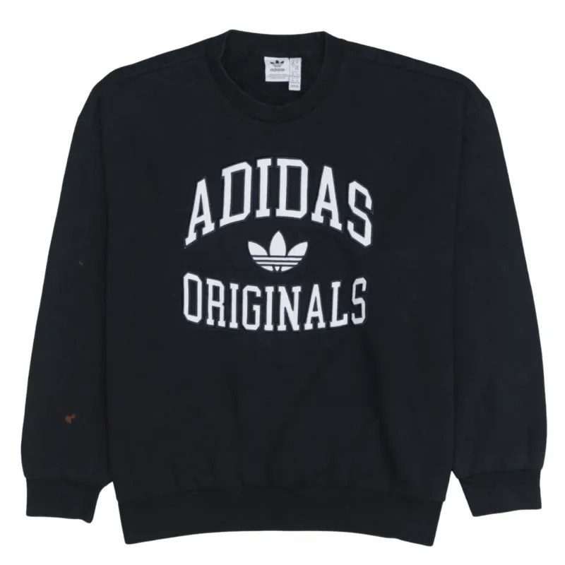 Adidas Black Sweatshirt Women's Medium Originals Trefoil Logo Crewneck Pullover Top sold by Vintage Club