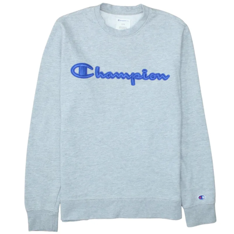 Champion Grey Sweatshirt Men's Small Embroidered Script Logo Crewneck Pullover Fleece Top sold by Vintage Club