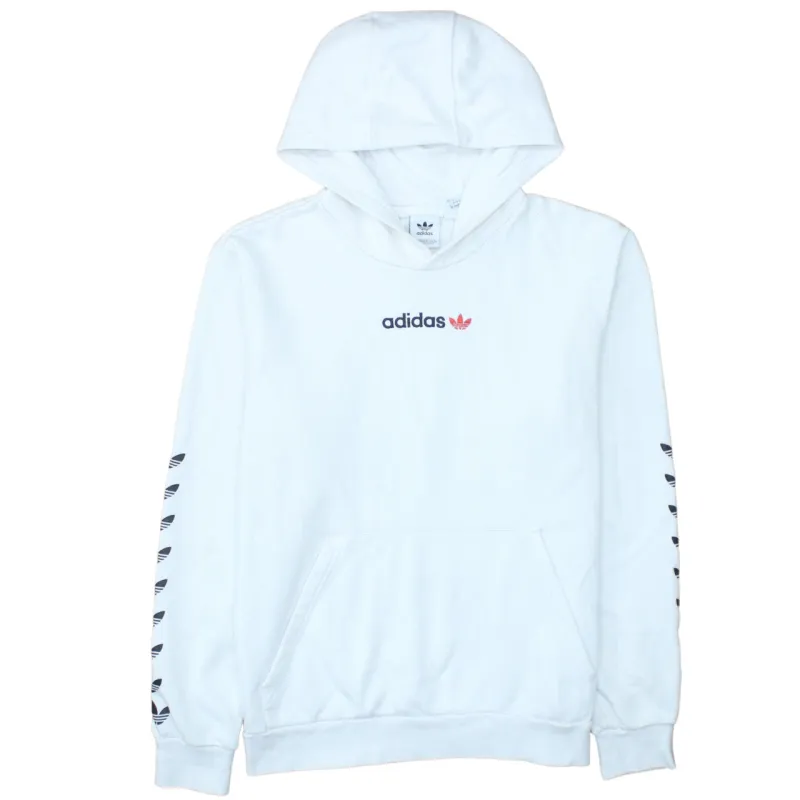Adidas White Hoodie Women’s XLarge Printed Trefoil Logo Sleeve Graphics Pullover Sweatshirt sold by Vintage Club