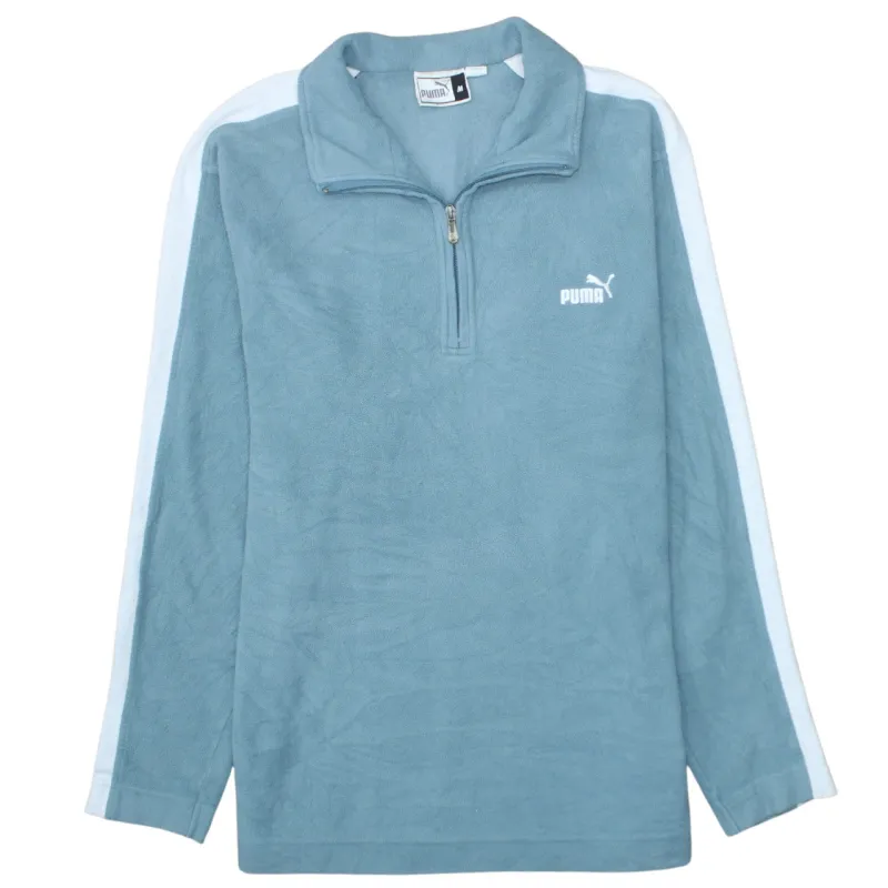 Puma Blue Fleece Jumper Men’s Medium Quarter Zip Embroidered Logo Stripe Sleeves Pullover Top sold by Vintage Club