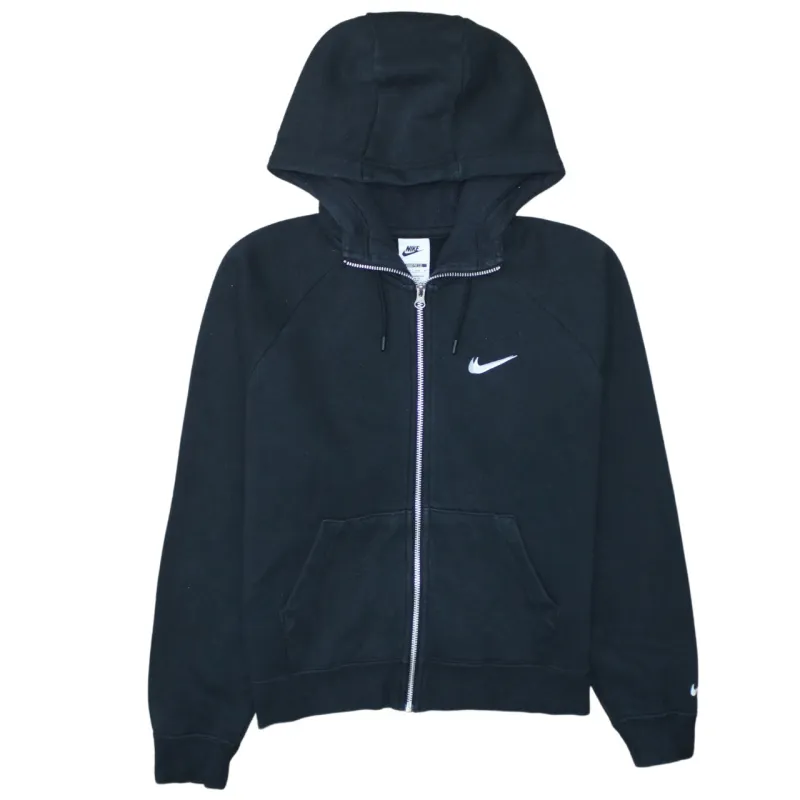 Nike Black Full Zip Hoodie Men's XSmall Embroidered Swoosh Logos Split Pocket Sweatshirt sold by Vintage Club