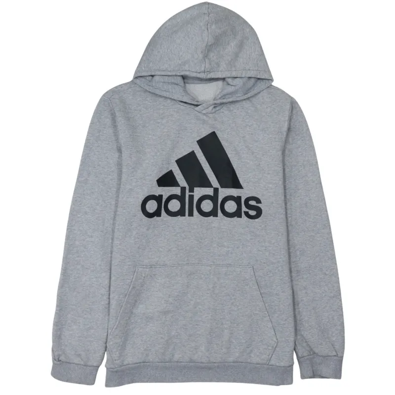 Adidas Grey Hoodie Men's Small Printed Logo Front Pouch Fleece Lined Pullover Sweatshirt made by Adidas