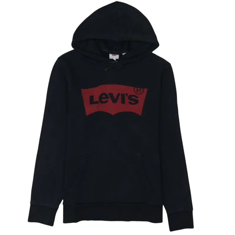 Levi's Black Hoodie Women's Large Printed Batwing Logo Front Pouch Pullover Sweatshirt sold by Vintage Club