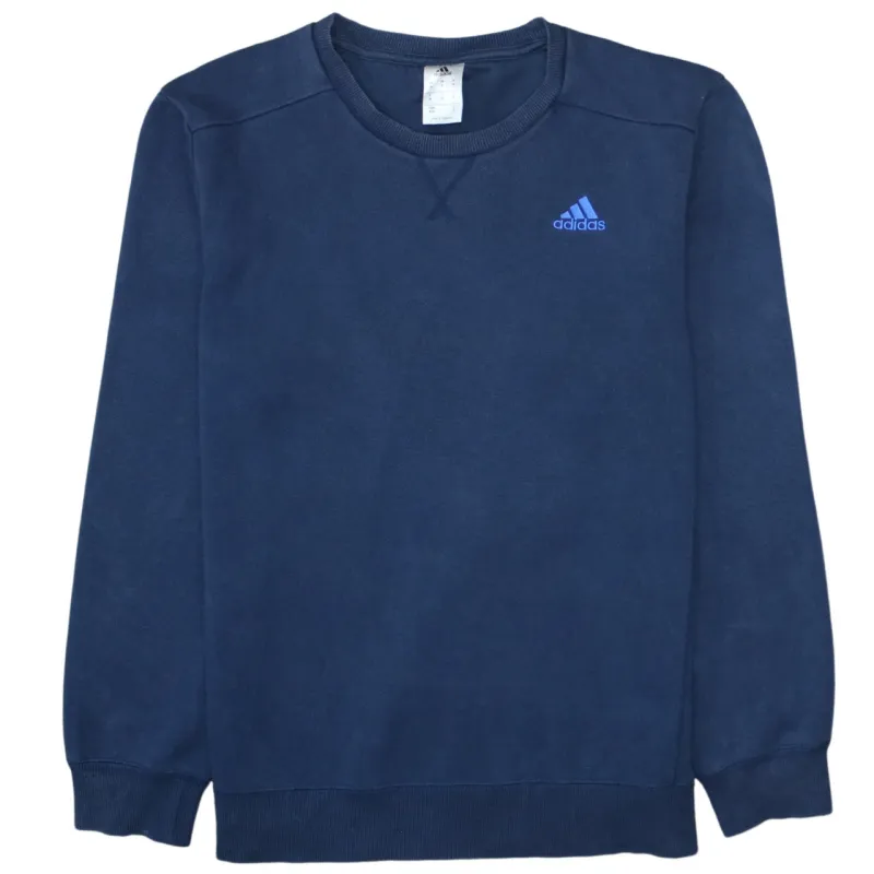 Adidas Navy Blue Sweatshirt Men's Medium Embroidered Chest Logo Ribbed Cuffs Pullover Top made by Adidas