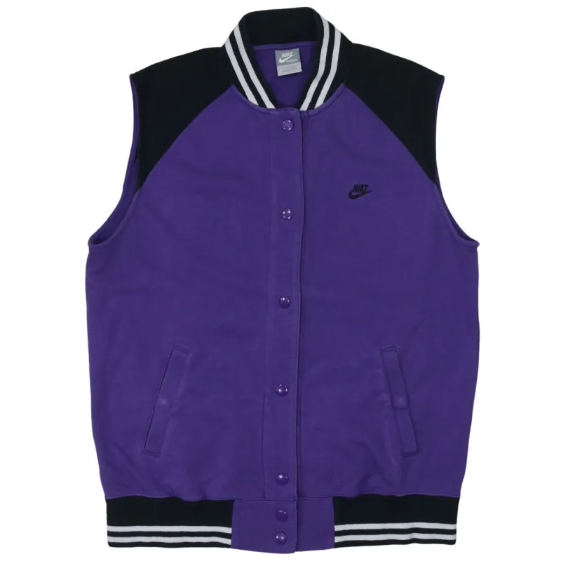 Nike Purple Gilet Women's Large Embroidered Swoosh Snap Button Pockets Varsity Vest sold by Vintage Club