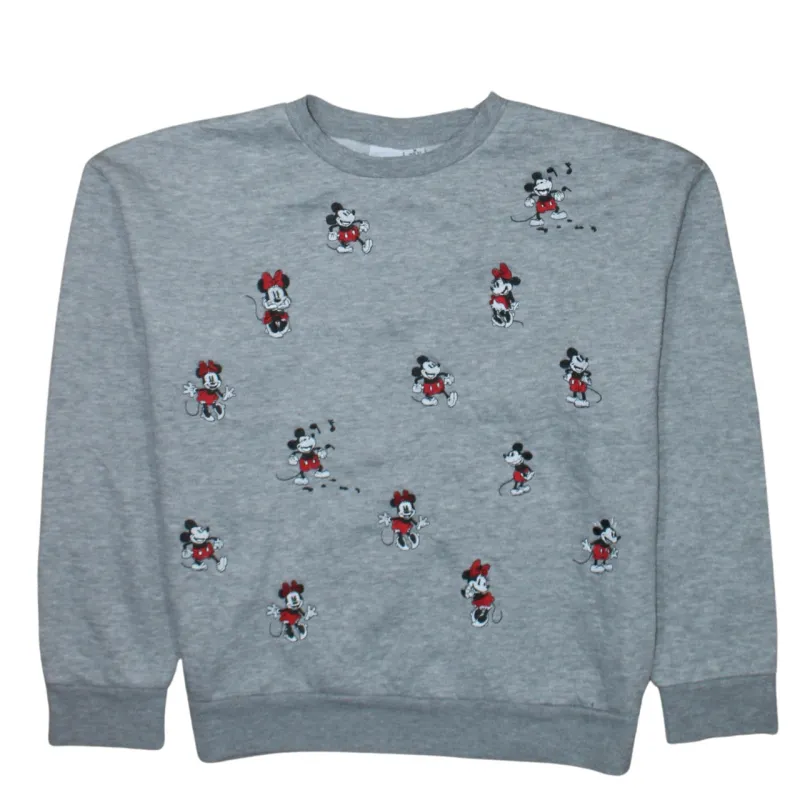 Disney Grey Sweatshirt Women's Medium All Over Mickey Minnie Printed Fleece Pullover Top sold by Vintage Club