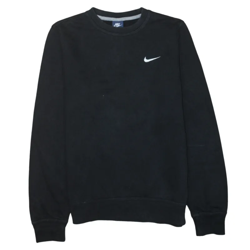 Nike Black Sweatshirt Men's Small Embroidered Swoosh Logo Crewneck Pullover Fleece Top sold by Vintage Club