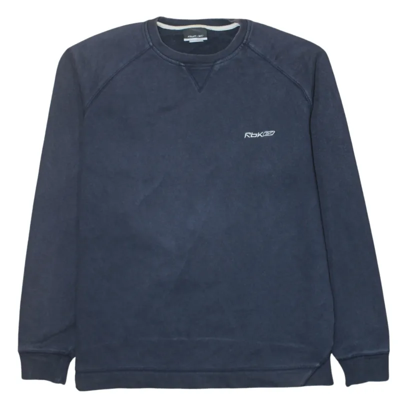 Reebok Navy Blue Sweatshirt Men's Large Embroidered RBK Logo Crewneck Pullover Top sold by Vintage Club
