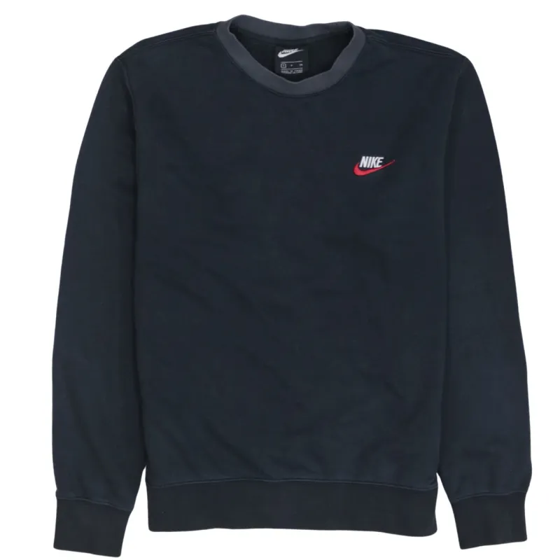 Nike Black Crewneck Sweatshirt Men's Small Embroidered Swoosh Logo Ribbed Cuffs Pullover sold by Vintage Club