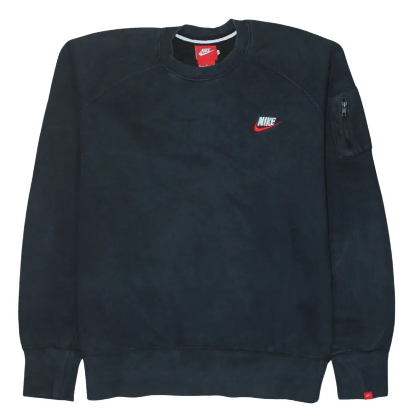 Nike Black Sweatshirt Men's Medium Embroidered Chest Logo Zip Sleeve Pocket Pullover sold by Vintage Club