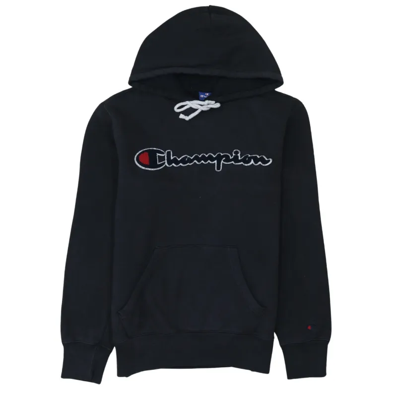 Champion Black Hoodie Men’s Small Embroidered Script Logo Front Pocket Pullover Sweatshirt sold by Vintage Club