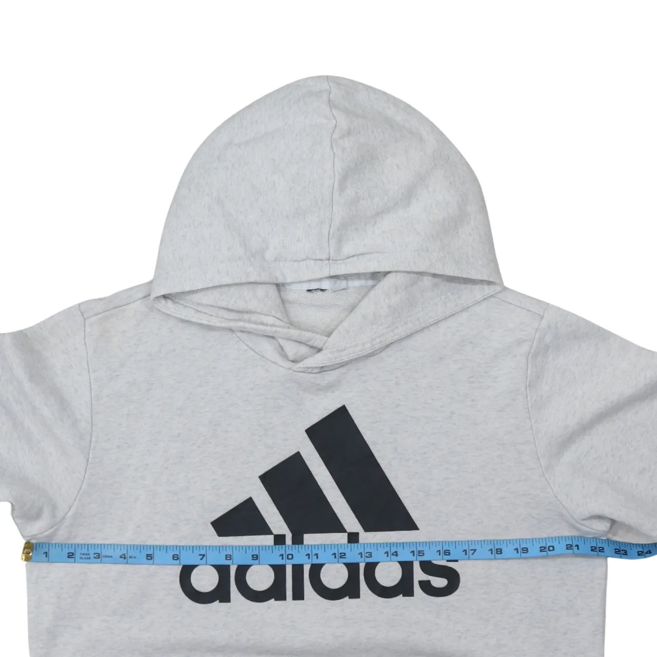 Adidas Light Grey Hoodie Men's Medium Printed Logo Front Pouch Pullover Sweatshirt sold by Vintage Club product image thumbnail 5