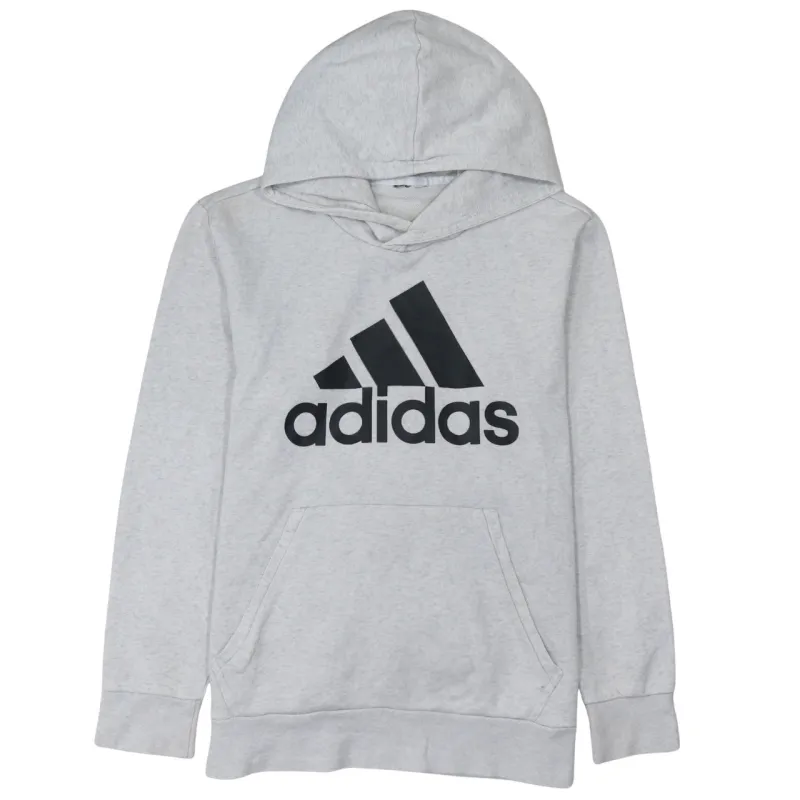 Adidas Light Grey Hoodie Men's Medium Printed Logo Front Pouch Pullover Sweatshirt sold by Vintage Club