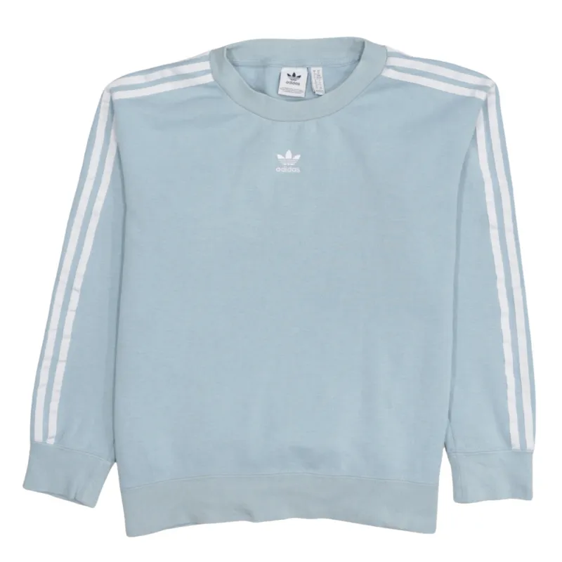 Adidas Light Blue Sweatshirt Women's XSmall Trefoil Embroidered Logo Three Stripe Sleeves Pullover Top sold by Vintage Club