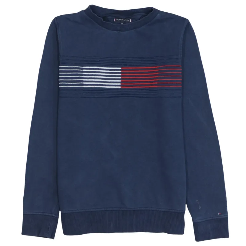 Tommy Hilfiger Navy Blue Sweatshirt Men's Small Embroidered Flag Stripe Crewneck Pullover sold by Vintage Club
