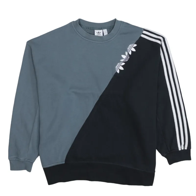 Adidas Blue Black Sweatshirt Women's Medium Trefoil Logo Three Stripe Sleeve Pullover sold by Vintage Club