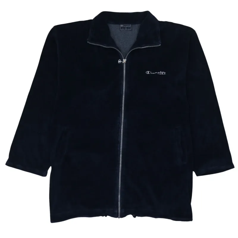 Champion Navy Blue Fleece Jacket Women’s XLarge Embroidered Chest Logo Zip Pockets Outerwear sold by Vintage Club