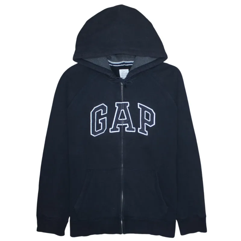 Gap Black Zip Hoodie Women’s XLarge Embroidered Logo Split Pocket Fleece Lined Sweatshirt sold by Vintage Club