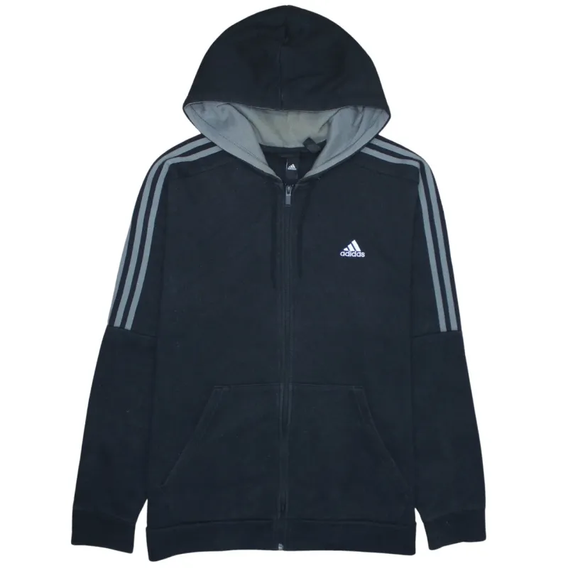 Adidas Black Full Zip Hoodie Women’s XLarge Embroidered Logo Three Stripe Sleeves Fleece Top sold by Vintage Club