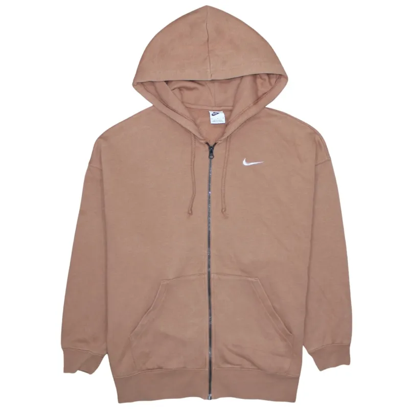 Nike Brown Full Zip Hoodie Men's Medium Embroidered Swoosh Split Pocket Sweatshirt sold by Vintage Club