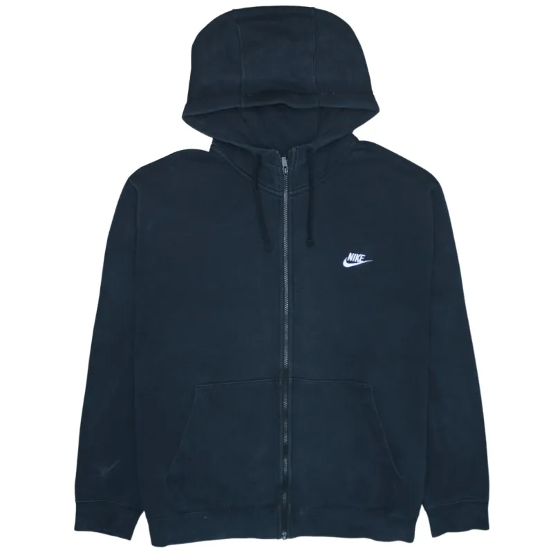 Nike Black Full Zip Hoodie Men's XXLarge Embroidered Swoosh Split Pocket Fleece Sweatshirt sold by Vintage Club