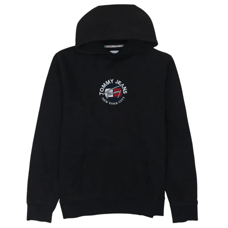 Tommy Jeans Black Hoodie Men's Medium Embroidered New York City Logo Pullover Sweatshirt made by Vintage Club