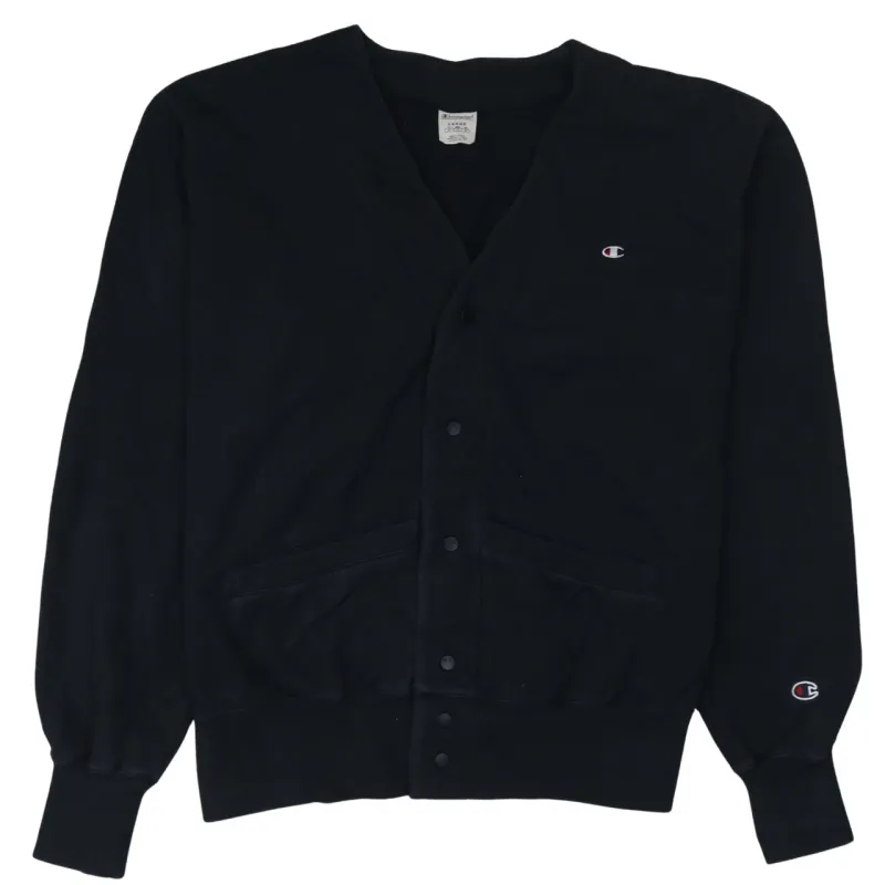 Champion Black Cardigan Men's Large Embroidered C Logo Snap Front Pockets Sweatshirt made by Champion