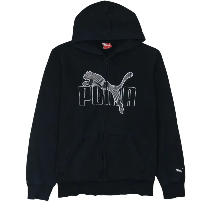 Puma Black Full Zip Hoodie Women’s XLarge Printed Big Logo Split Pocket Sweatshirt sold by Vintage Club