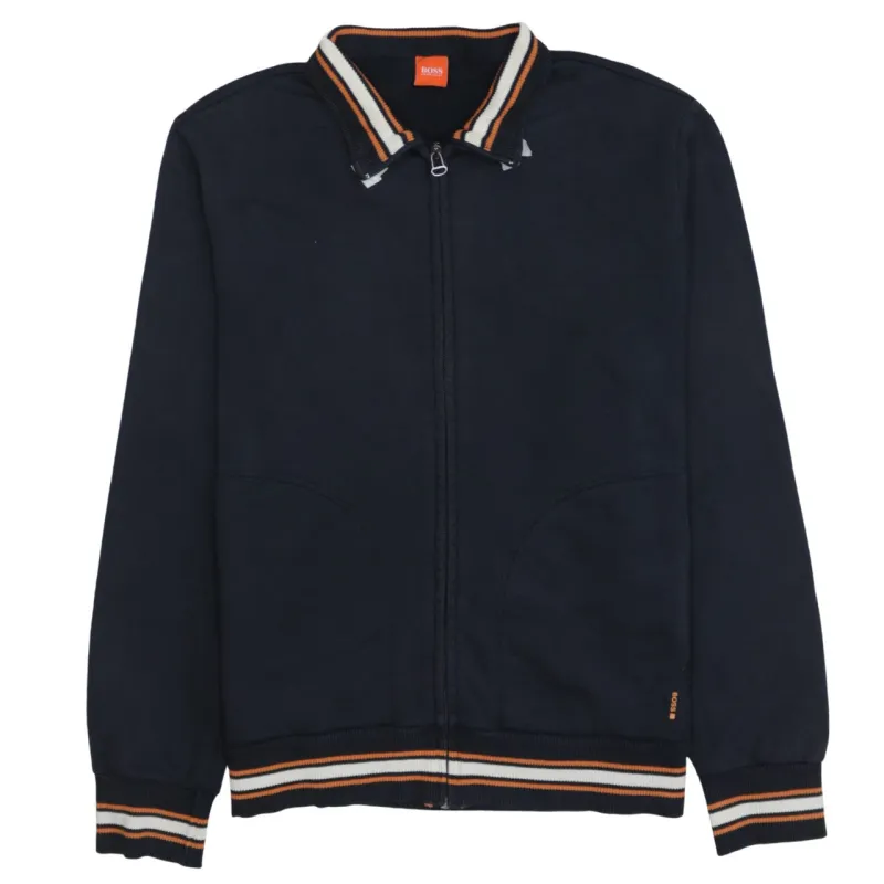 HUGO BOSS Navy Zip Sweatshirt Women’s Large Funky Back Applique Stripe Collar Jacket sold by Vintage Club