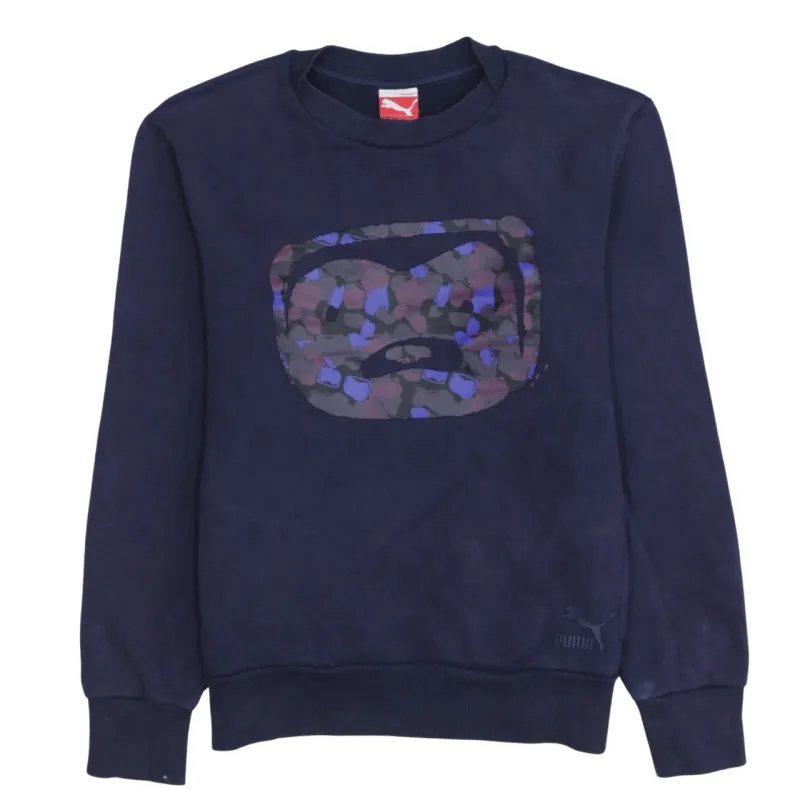 Puma Navy Blue Sweatshirt Men's Small Printed Graphic Chest Logo Crewneck Pullover Top sold by Vintage Club
