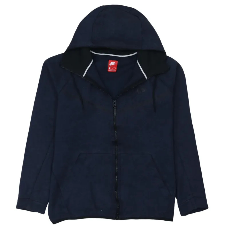 Nike Navy Blue Full Zip Hoodie Men's Large Subtle Swoosh Chest Split Pocket Sweatshirt sold by Vintage Club