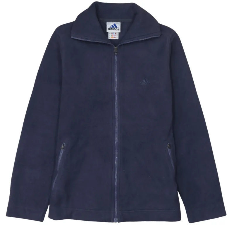 Adidas Navy Blue Fleece Jacket Men's Large Full Zip Embroidered Logo Zip Pockets Outerwear made by Adidas