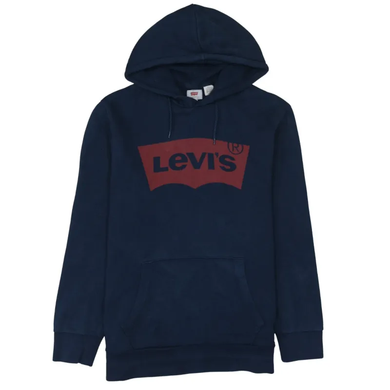 Levi's Navy Blue Hoodie Women's XLarge Printed Batwing Logo Front Pocket Pullover Sweatshirt sold by Vintage Club