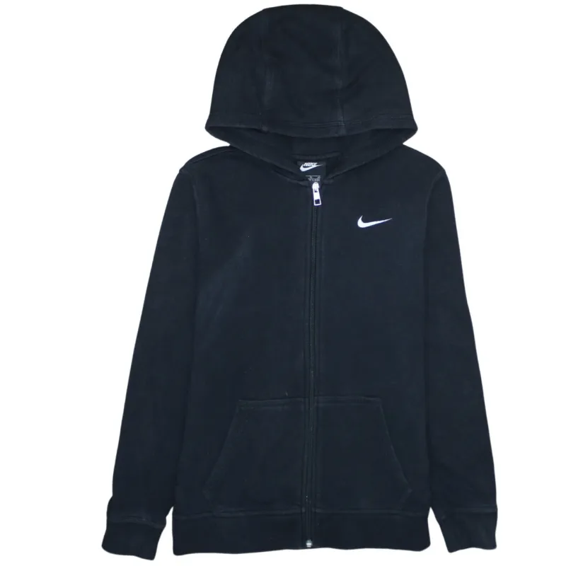 Nike Black Full Zip Hoodie Women’s XLarge Embroidered Swoosh Front Pockets Fleece Sweatshirt sold by Vintage Club
