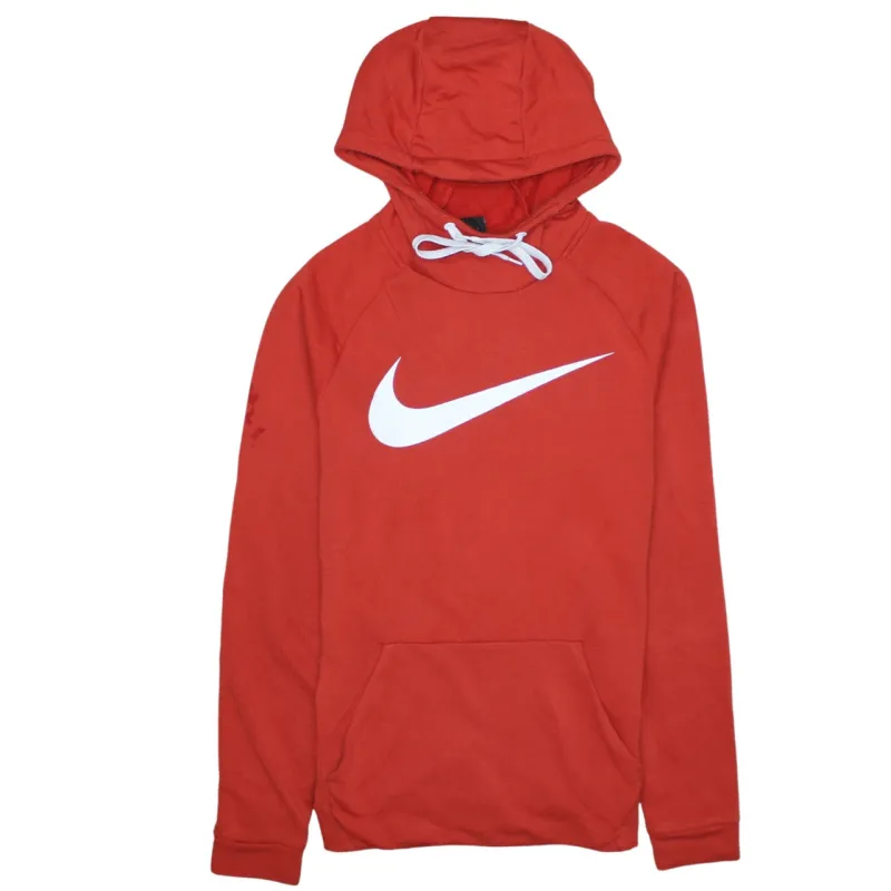 Nike Orange Hoodie Men’s Small Printed Swoosh Logo Front Pocket Pullover Sweatshirt made by Nike