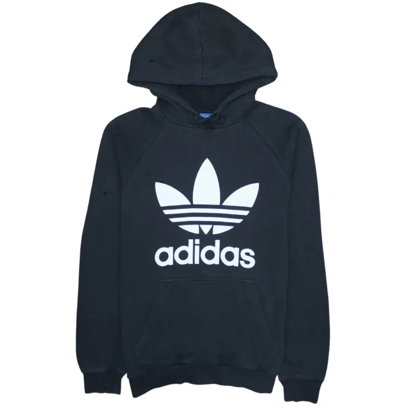 Adidas Black Hoodie Men's Small Trefoil Printed Logo Front Pocket Pullover Sweatshirt sold by Vintage Club