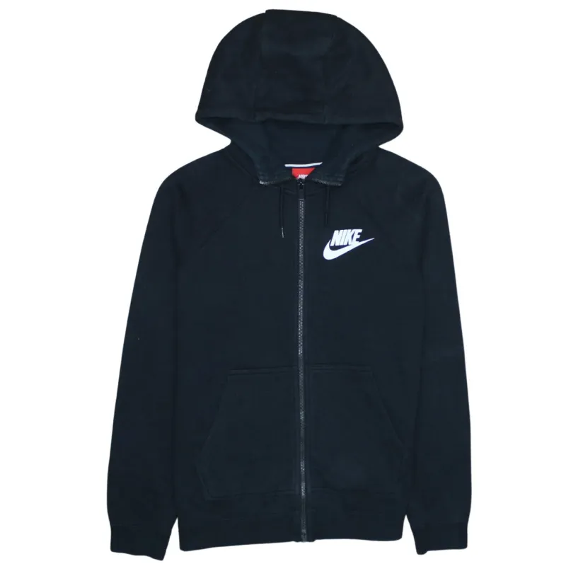 Nike Black Zip Hoodie Men's Small Printed Chest Logo Split Pocket Sweatshirt sold by Vintage Club